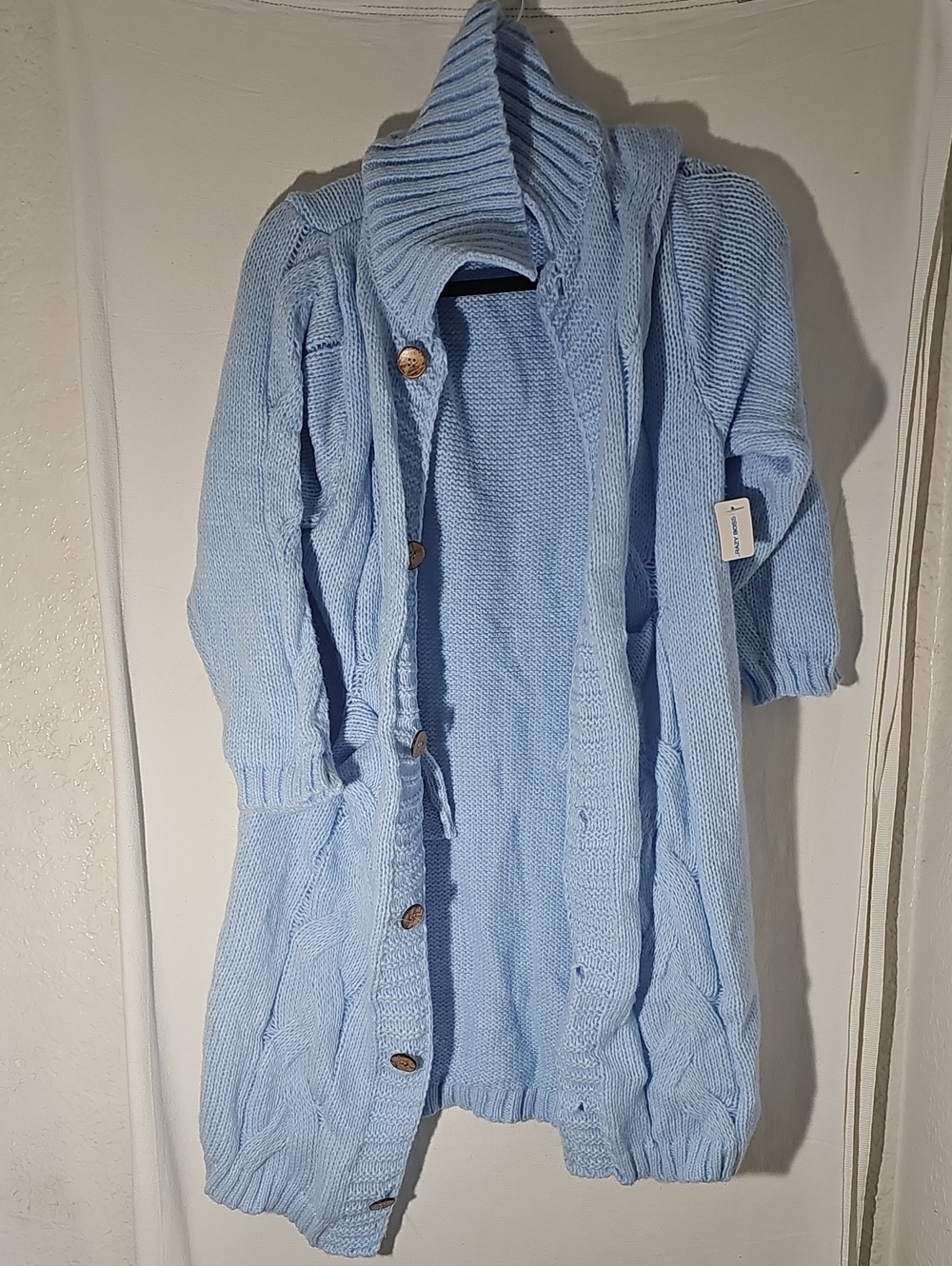 Light Blue Open-Front Knit Cardigan Sweater